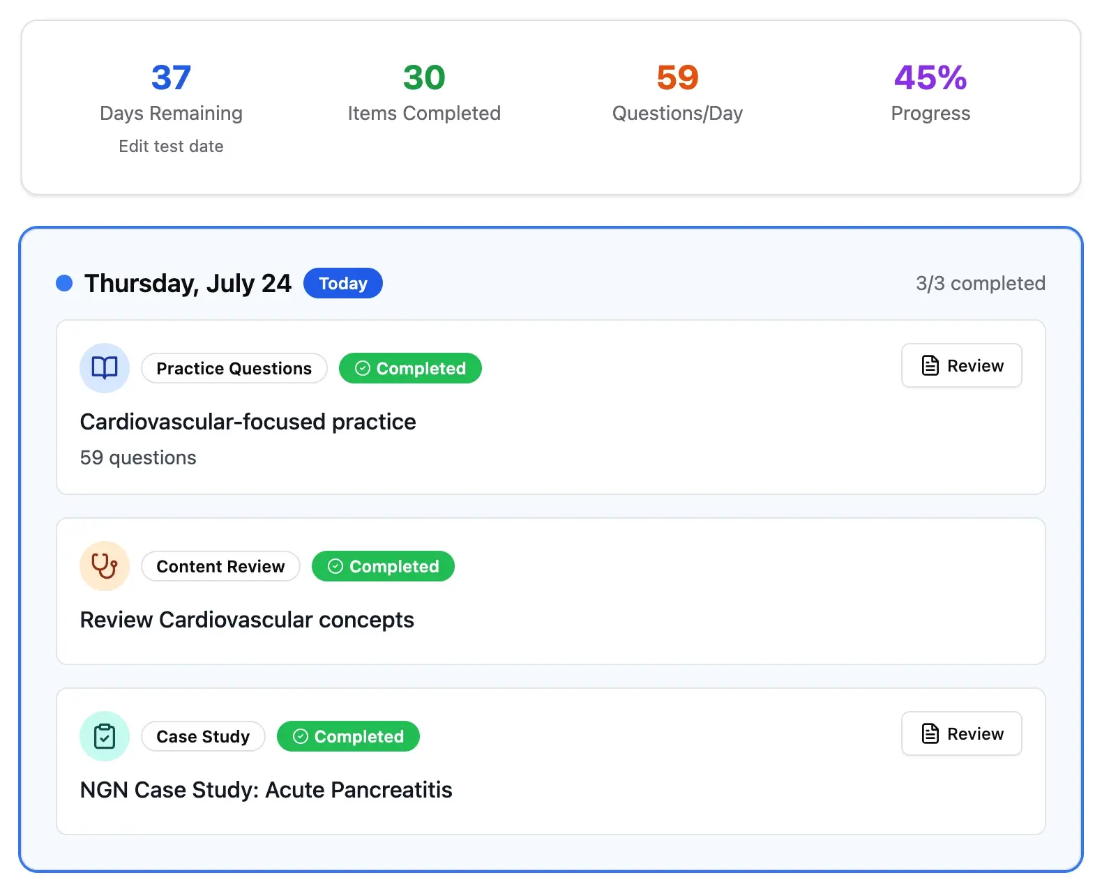 Adaptive Study Calendar